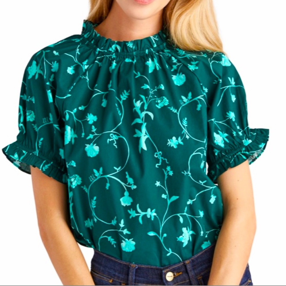 Hill House Kit Top XS - Emerald Botanical print